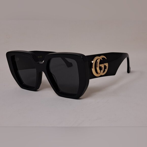 Gucci Women's Sunglasses Black Grey Gold GG Logo Oversized GG0956S 003 54-19-145 - Picture 4 of 16
